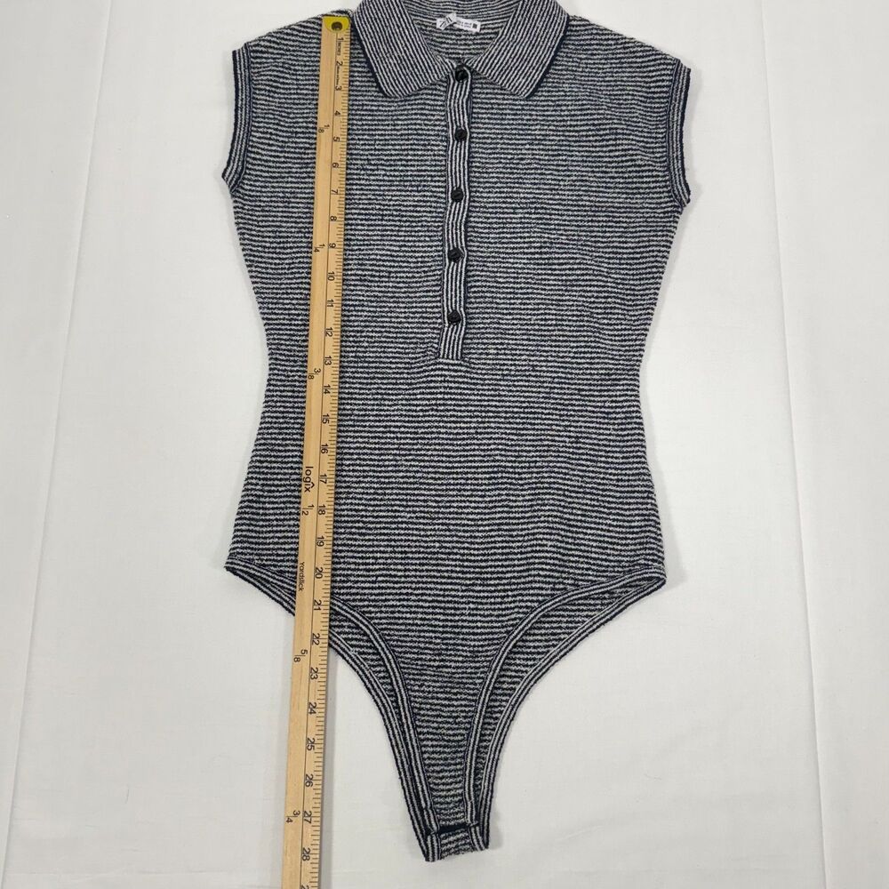 Striped Ribbed Knit Zara Polo Collar Sleeveless Bodysuit Size S Small - Picture 4 of 8